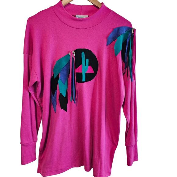 Vintage Tops - Vintage 80s Shirt Womens Size 2X Bright Pink Tassel Southwestern Rodeo Glam Rock
